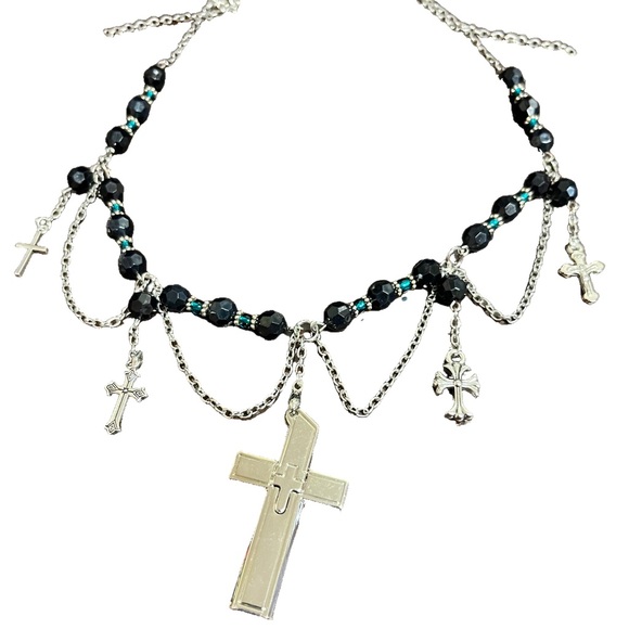 Choker style necklace. Hidden knife cross for Multiuse/ self-defense purposes. - Picture 1 of 2